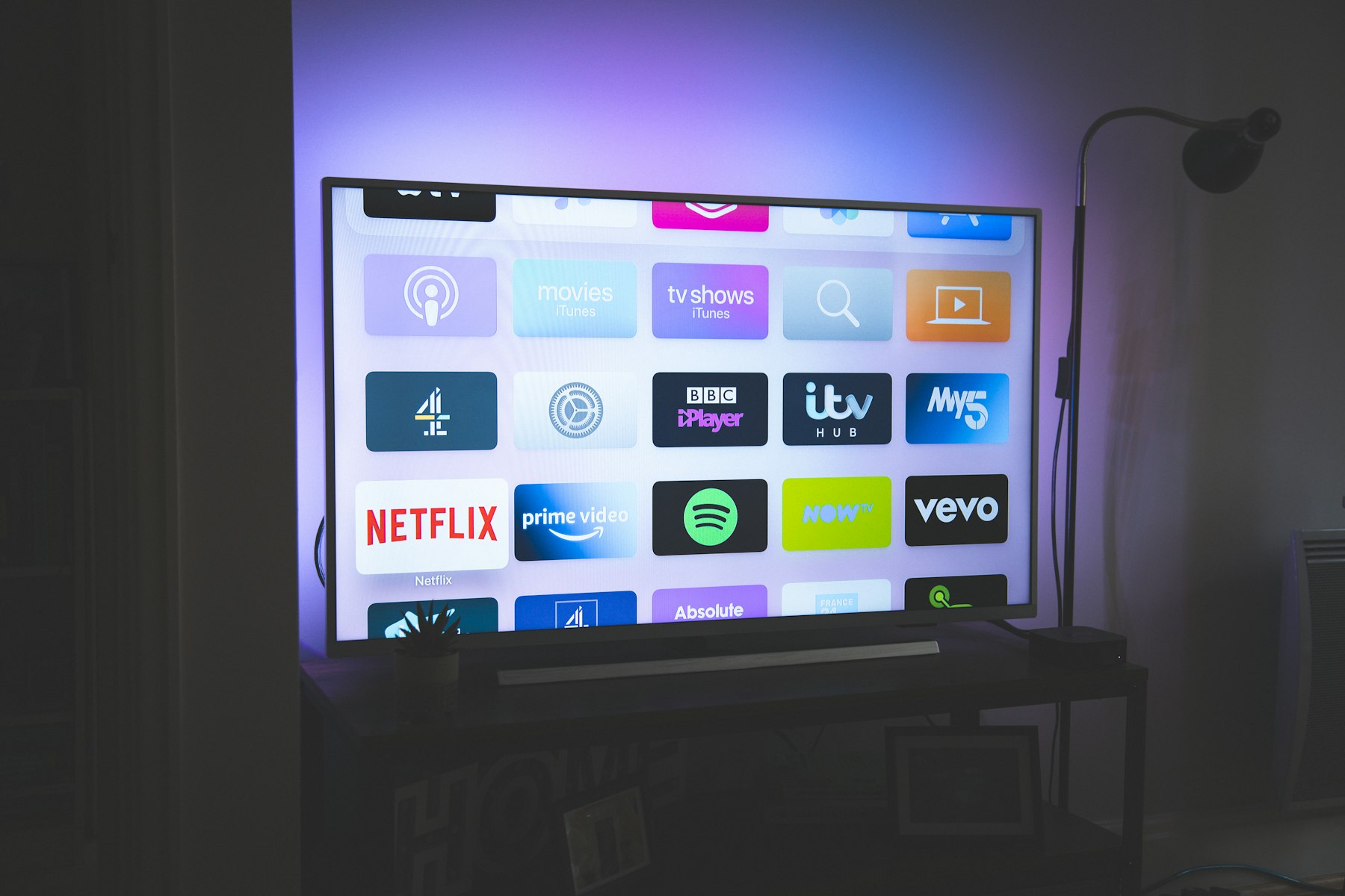 A screen set up in a living room